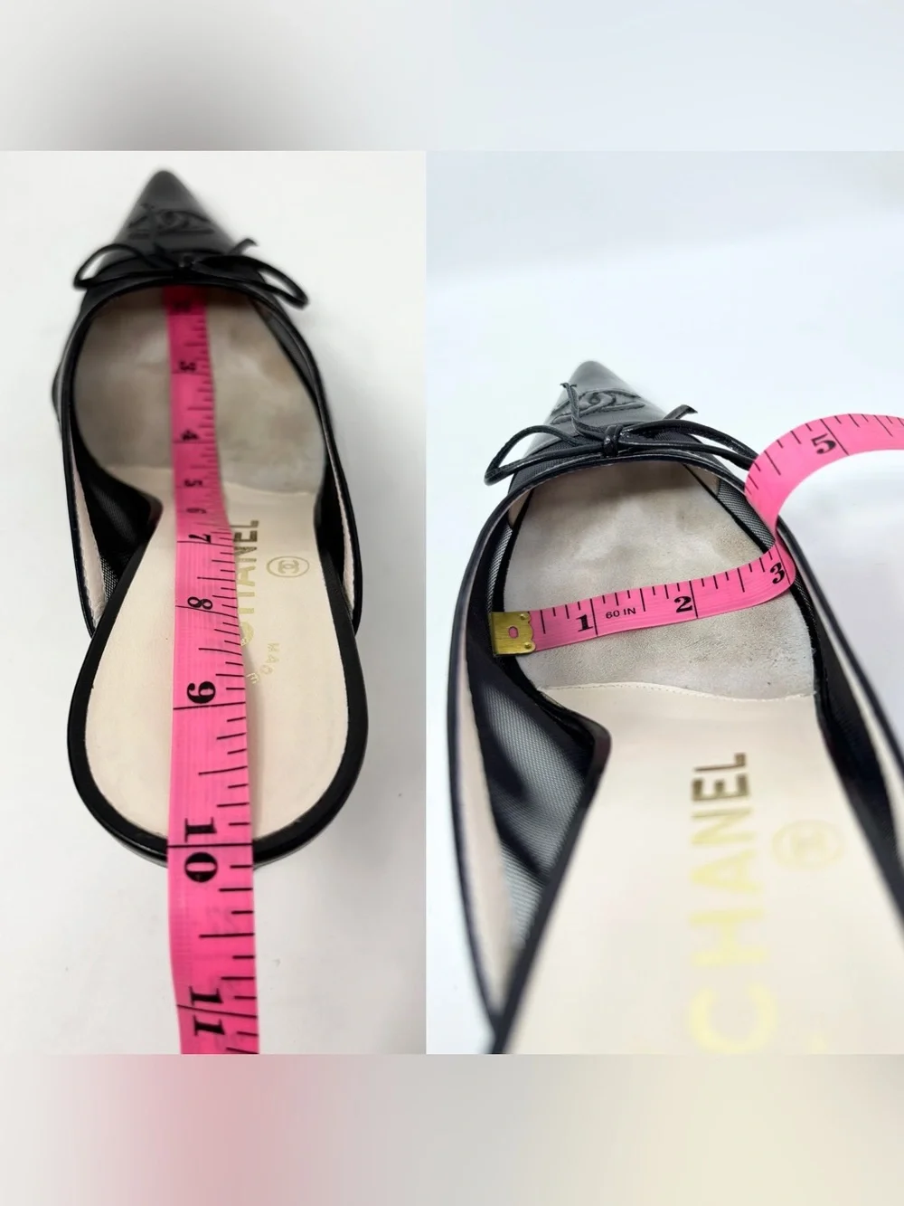 Chanel Black Mesh CC Bow Mules Heels Size 37 US 7 Vintage Y2K 90s